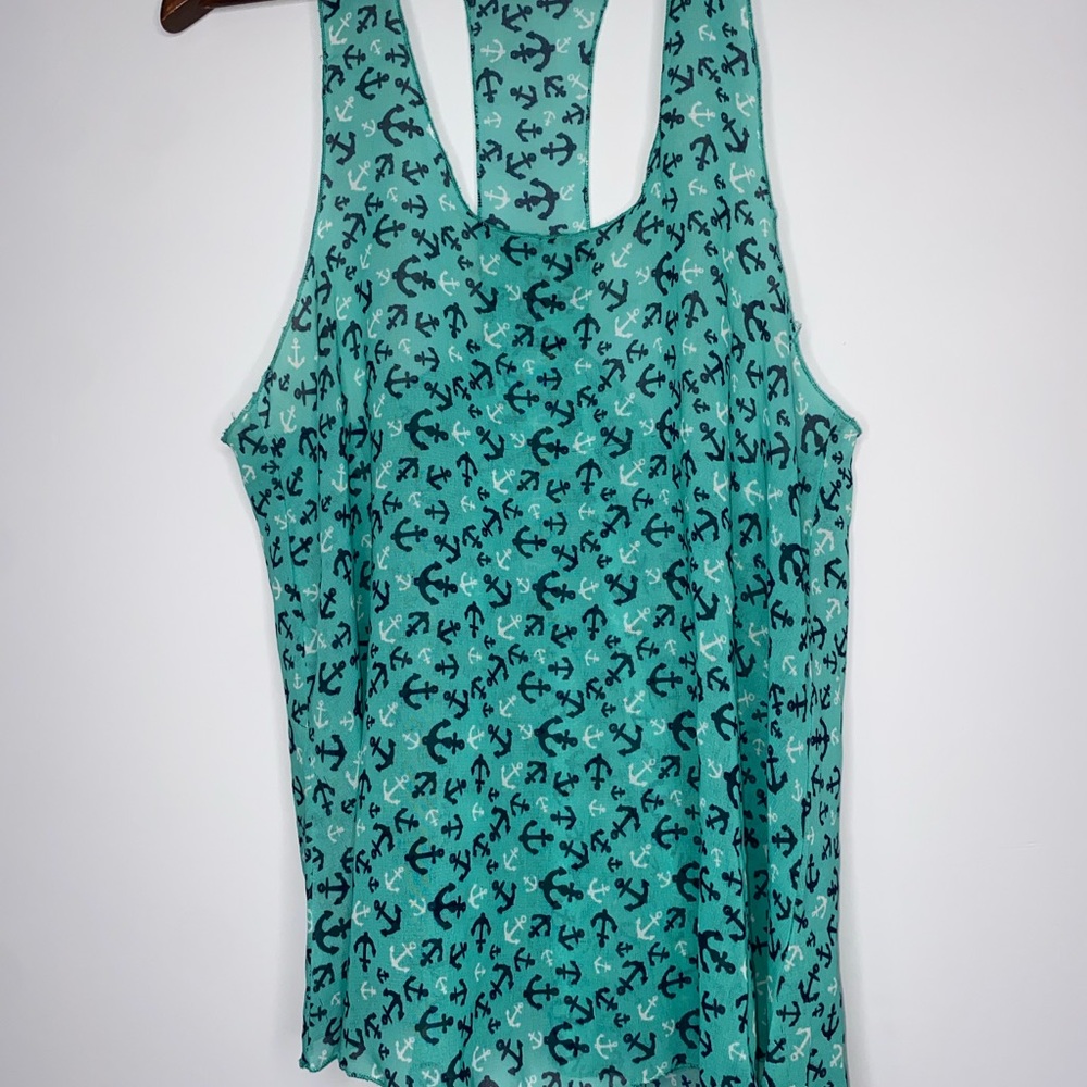 Lagaci Sheer Tunic Tank Top Women;s Large Beach Anchor Summer